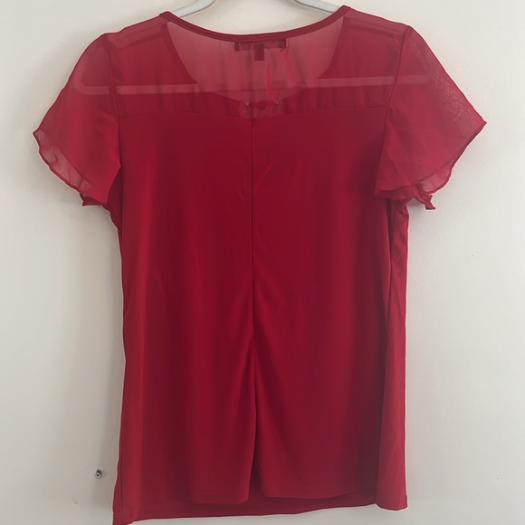 Vintage Liz McCoy Y2K‎ Flutter Sleeve Top Beaded Red Gothic S Romantic Sheer - Picture 5 of 6